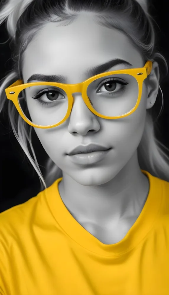 A Black Woman 21 Years Old With Long Blonde Hair And White Glasses Wearing A White T Shirt In A Black And White Background 40 B4a7