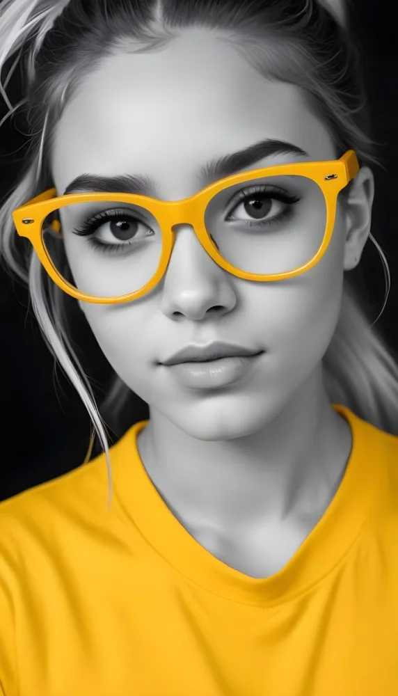 A Black Woman 21 Years Old With Long Blonde Hair And White Glasses Wearing A White T Shirt In A Black And White Background 49 F1ef