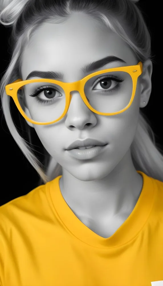 A Black Woman 21 Years Old With Long Blonde Hair And White Glasses Wearing A White T Shirt In A Black And White Background 59 F97f