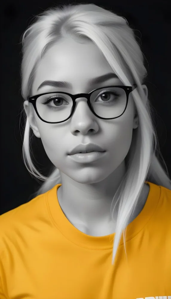 A Black Woman 21 Years Old With Long Blonde Hair And White Glasses Wearing A White T Shirt In A Black And White Background 7 164d