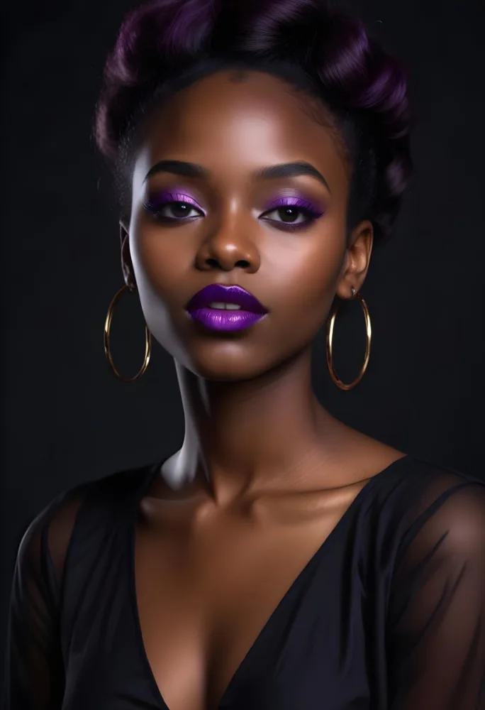 A Black Woman 23 Years Old Dark Skin With Purple Lipstick In A Black Background 11 F9d3