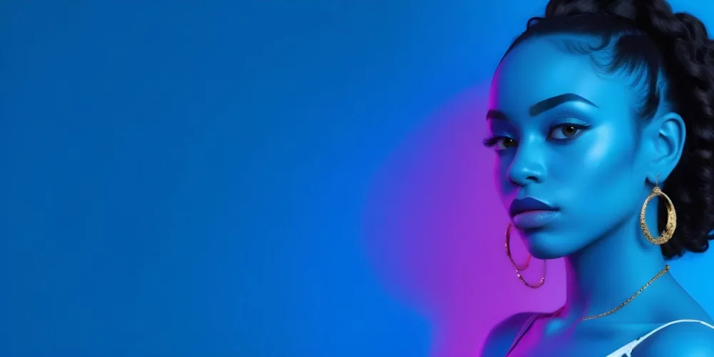 A Black Woman 25 Years Old With A Blue Skin And Big Earrings In A Blue Background 18 6499