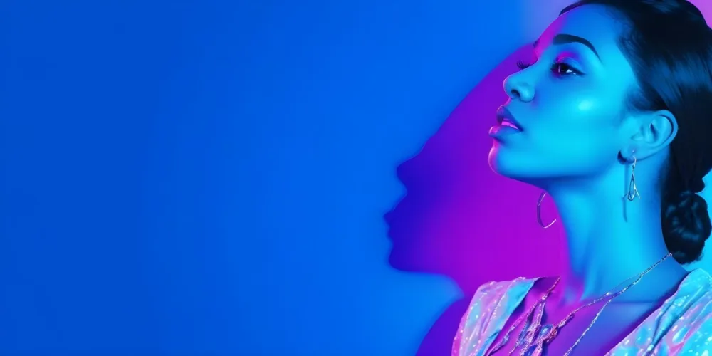 A Black Woman 25 Years Old With A Blue Skin And Big Earrings In A Blue Background 23 8707