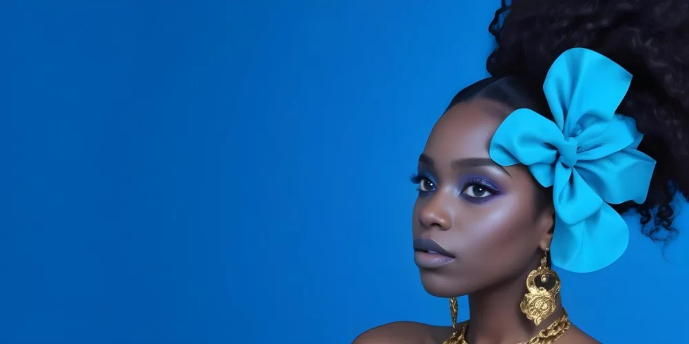 A Black Woman 25 Years Old With A Blue Skin And Big Earrings In A Blue Background 31 43be