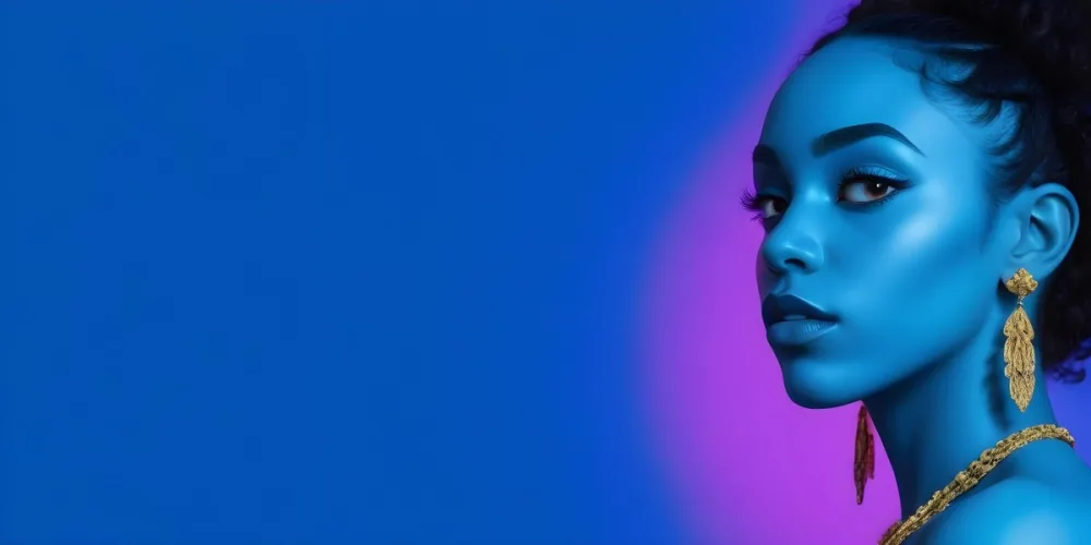 A Black Woman 25 Years Old With A Blue Skin And Big Earrings In A Blue Background 39 A5f6