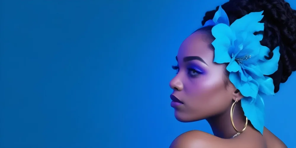 A Black Woman 25 Years Old With A Blue Skin And Big Earrings In A Blue Background 7 9c01
