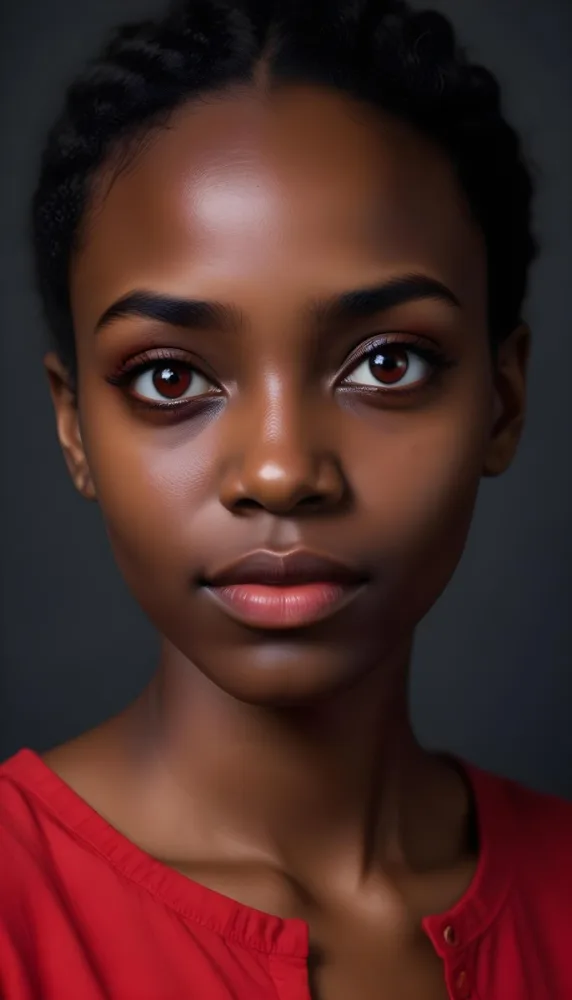 A Black Woman 25 Years Old With Dark Skin And Red Eyes A Black Line On Her Face Dark Background 11 Fdf1