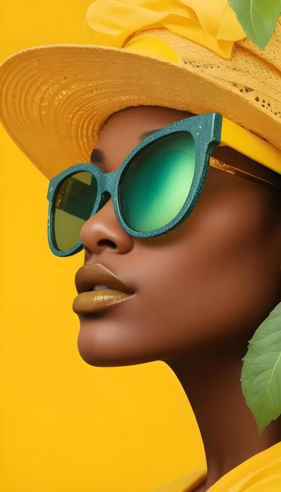 A Black Woman Age 25 With Dark Skin Wearing A Black Hat And Black Sunglasses Black Lips In A Black Background 15 7edb