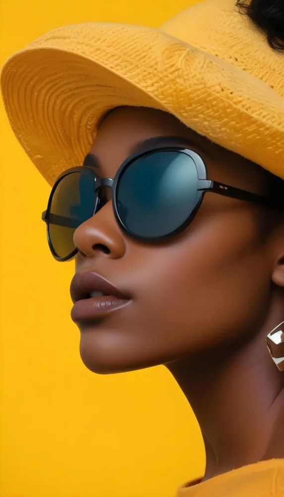 A Black Woman Age 25 With Dark Skin Wearing A Black Hat And Black Sunglasses Black Lips In A Black Background 3 7194