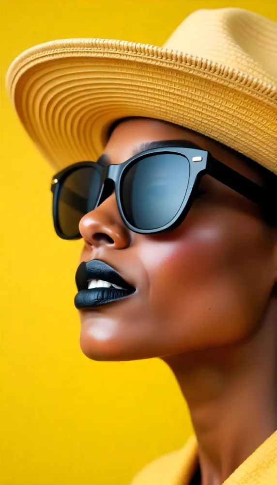A Black Woman Age 25 With Dark Skin Wearing A Black Hat And Black Sunglasses Black Lips In A Black Background 32 52df