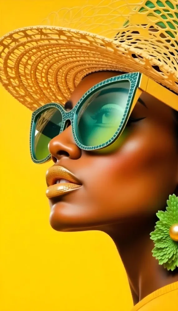 A Black Woman Age 25 With Dark Skin Wearing A Black Hat And Black Sunglasses Black Lips In A Black Background 38 F138