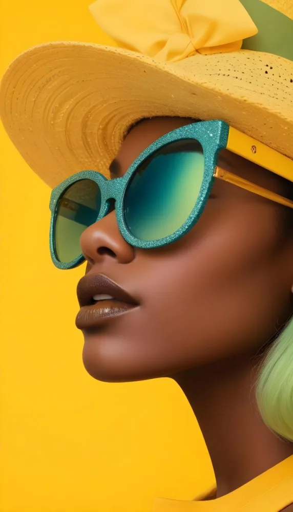 A Black Woman Age 25 With Dark Skin Wearing A Black Hat And Black Sunglasses Black Lips In A Black Background 6 7e5a