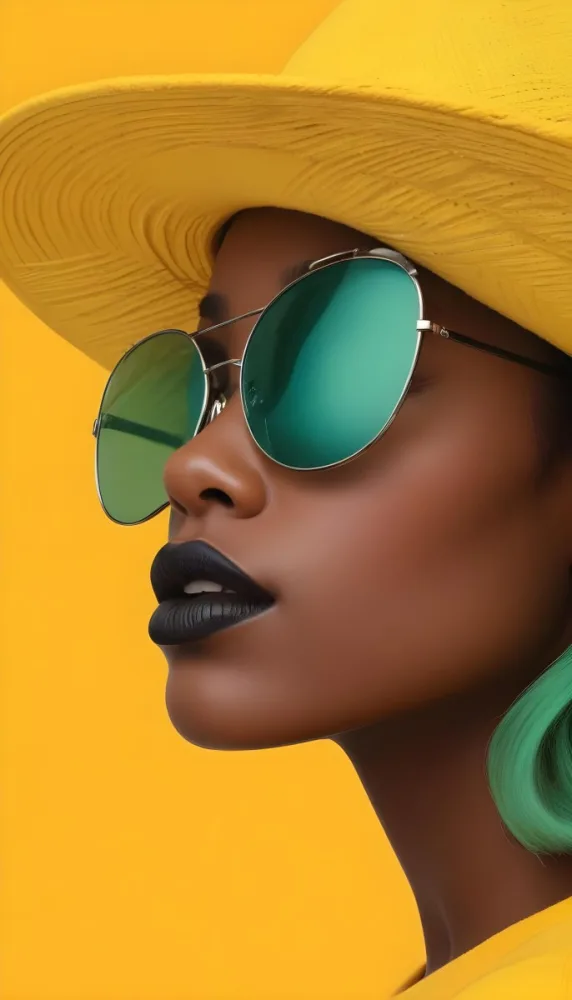 A Black Woman Age 25 With Dark Skin Wearing A Black Hat And Black Sunglasses Black Lips In A Black Background 8 E4df