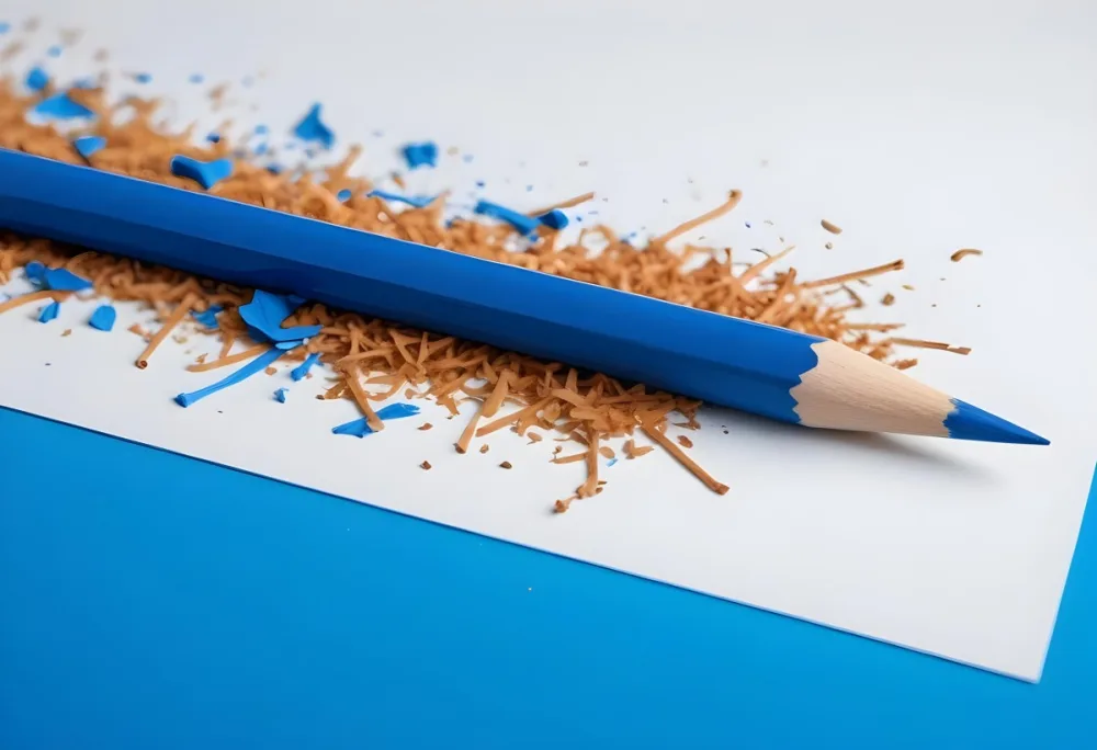 A Blue Pencil With Shavings On A White And Blue Background Close Up Shot Studio Photography 1 186f 95fb