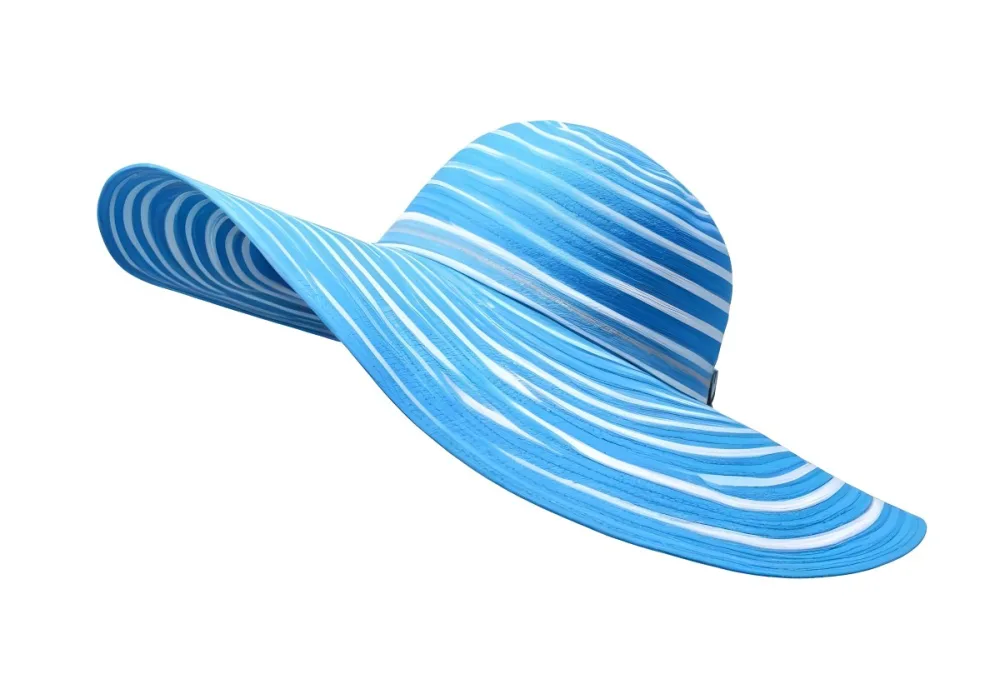 A Blue Sun Hat With A Wide Brim The Hat Is Made Of A Light Material And Has A Striped Pattern White Background 25 B27d