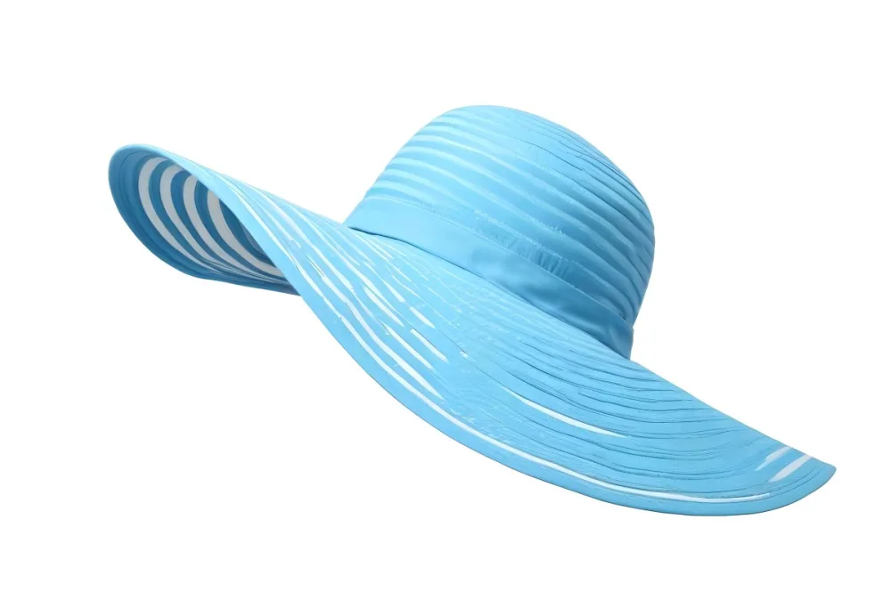 A Blue Sun Hat With A Wide Brim The Hat Is Made Of A Light Material And Has A Striped Pattern White Background 3 59b5 3fde