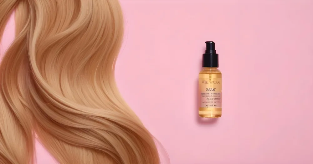 A Bottle Of Hair Oil And A Strand Of Blonde Hair On A Pink Background 3 8648