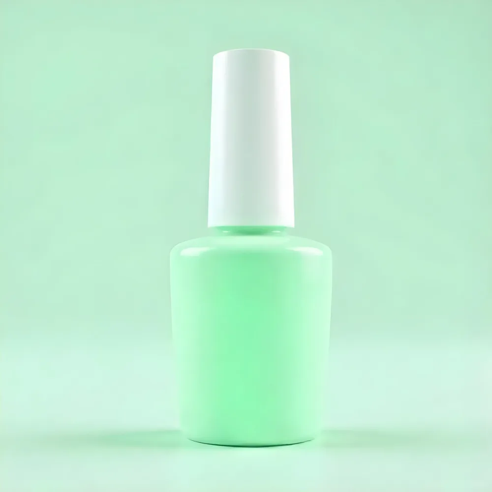 A Bottle Of Light Green Nail Polish With The Brush Inside The Bottle Is White Plain Background 2 C56e