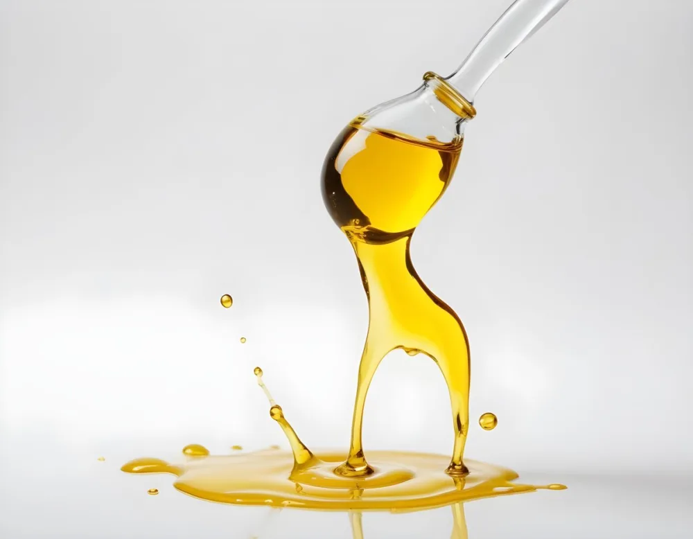 A Bottle Of Yellow Oil With A Dropper A Splash Of Oil On A White Surface And A White Background 25 Bca1