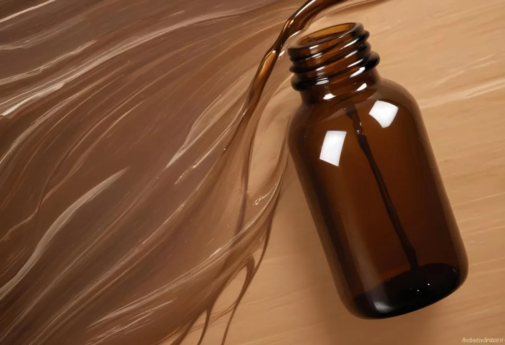 A Brown Glass Bottle With A Dropper On A Background Of Brown Hair The Hair Is Wavy And Shiny The Bottle Is In The Upper Right Corner 5 8db8