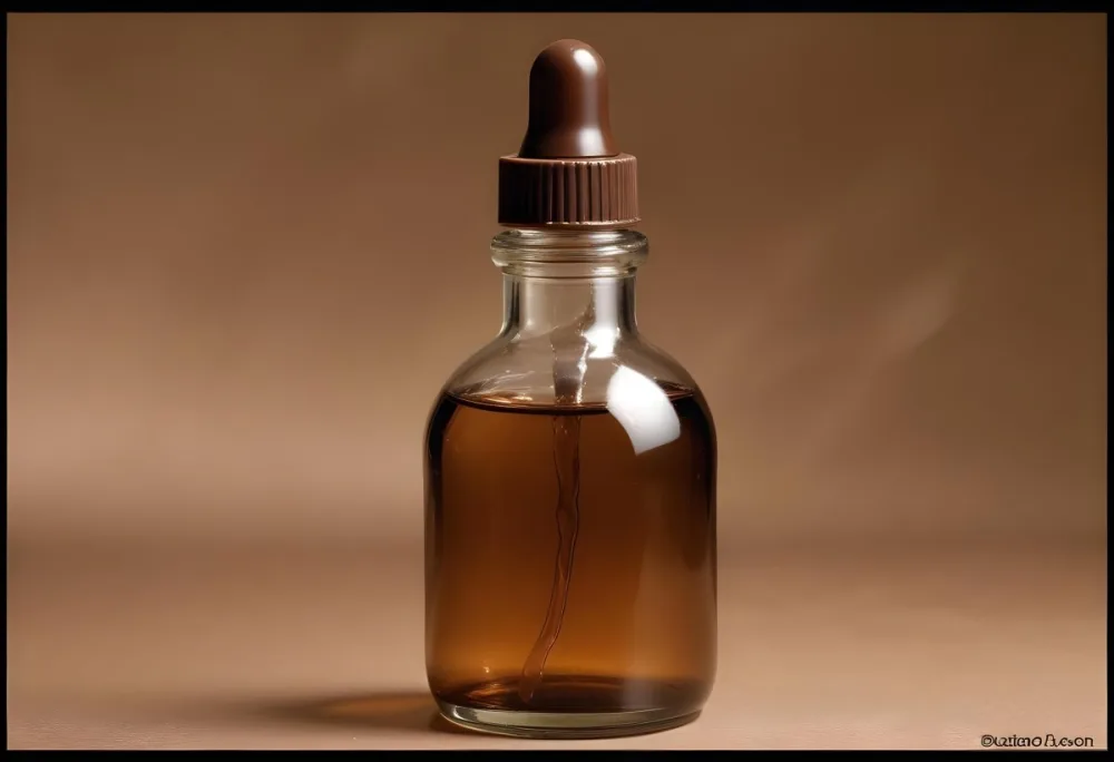 A Brown Glass Bottle With A Dropper On A Background Of Brown Hair The Hair Is Wavy And Shiny The Bottle Is In The Upper Right Corner 7 Edf4