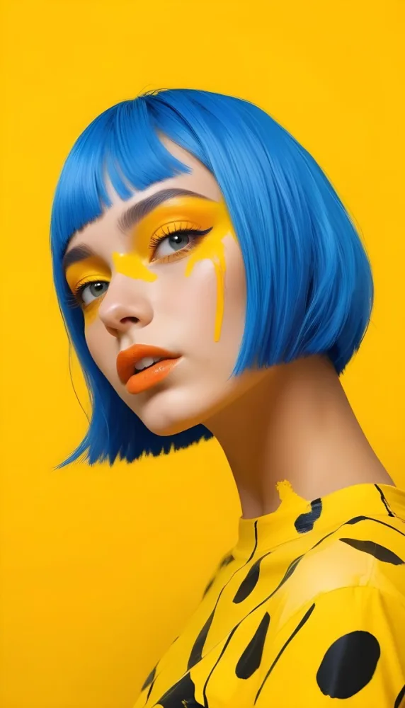 A Caucasian Girl Age 21 With Orange Hair And Yellow Paint On Her Face Blue Lips In A Orange Background 5 8036