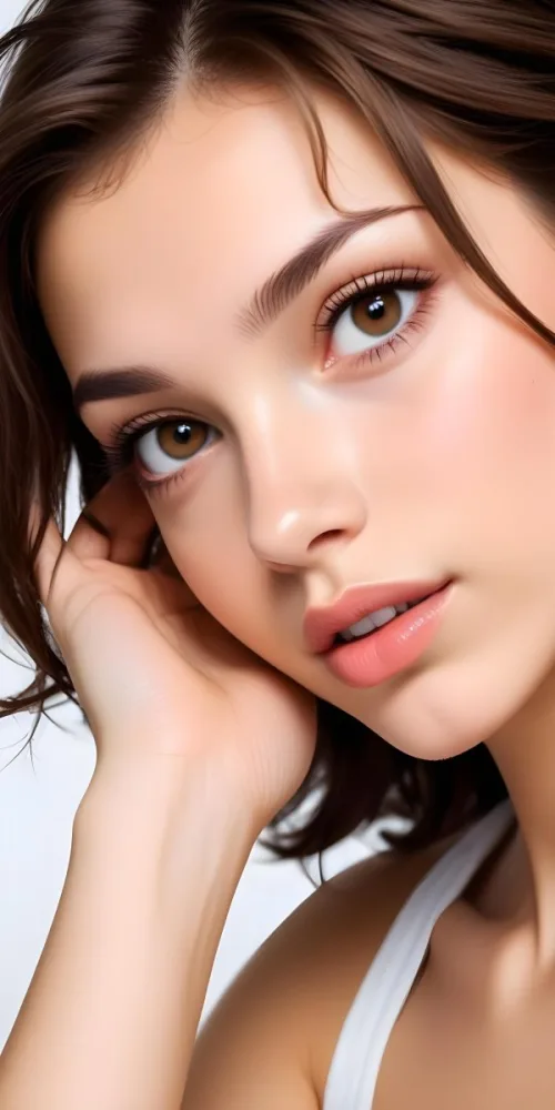 A Caucasian Woman 21 Years Old Light Skin Brown Hair Light Brown Eyes Light Lips Looking At The Camera In A White Background 14 8317