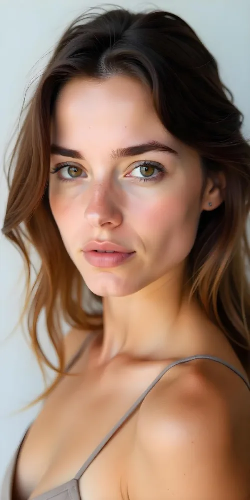 A Caucasian Woman 21 Years Old Light Skin Brown Hair Light Brown Eyes Light Lips Looking At The Camera In A White Background 15 Cb0c