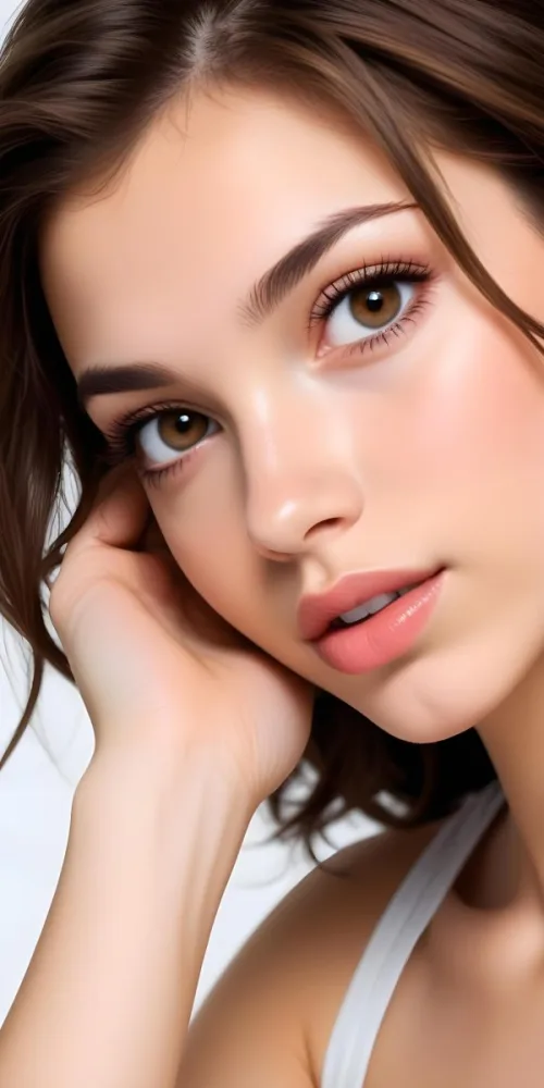 A Caucasian Woman 21 Years Old Light Skin Brown Hair Light Brown Eyes Light Lips Looking At The Camera In A White Background 20 85f0