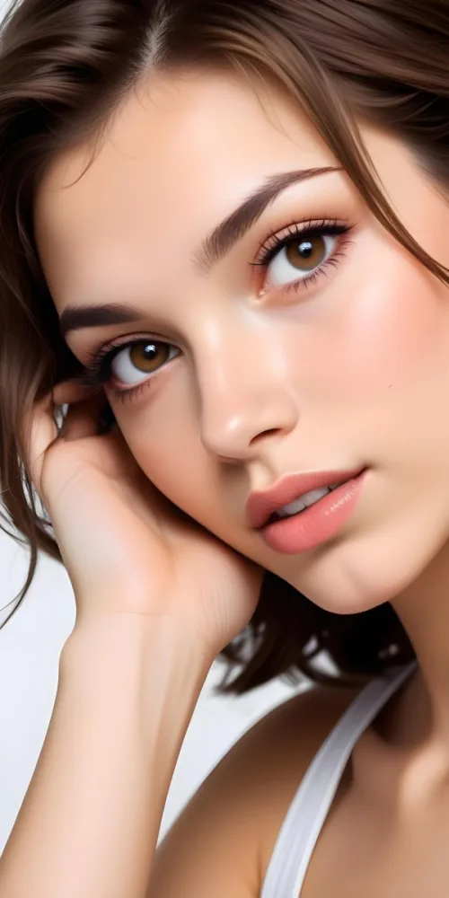 A Caucasian Woman 21 Years Old Light Skin Brown Hair Light Brown Eyes Light Lips Looking At The Camera In A White Background 22 661e