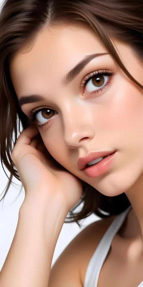 A Caucasian Woman 21 Years Old Light Skin Brown Hair Light Brown Eyes Light Lips Looking At The Camera In A White Background 23 9812