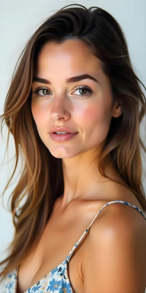 A Caucasian Woman 21 Years Old Light Skin Brown Hair Light Brown Eyes Light Lips Looking At The Camera In A White Background 24 66c9