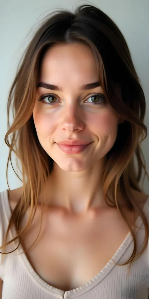 A Caucasian Woman 21 Years Old Light Skin Brown Hair Light Brown Eyes Light Lips Looking At The Camera In A White Background 28 332c