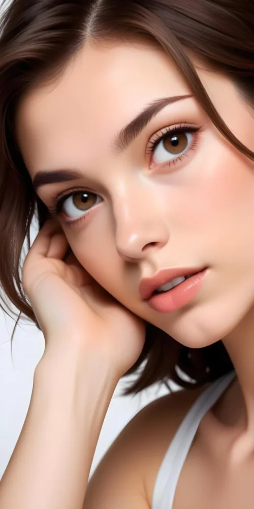 A Caucasian Woman 21 Years Old Light Skin Brown Hair Light Brown Eyes Light Lips Looking At The Camera In A White Background 4 7063