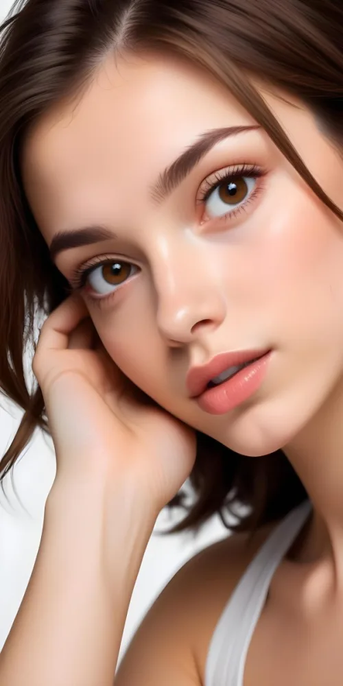A Caucasian Woman 21 Years Old Light Skin Brown Hair Light Brown Eyes Light Lips Looking At The Camera In A White Background 6 6492