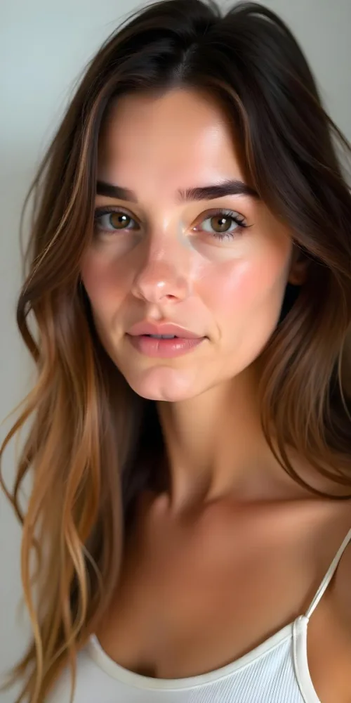 A Caucasian Woman 21 Years Old Light Skin Brown Hair Light Brown Eyes Light Lips Looking At The Camera In A White Background 6 A36d