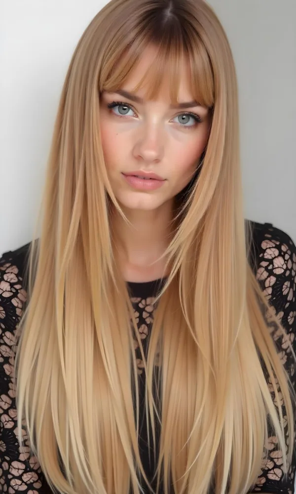 A Caucasian Woman 23 Years Old Blonde Long Hair With Bangs Wearing A Black Lace Shirt In A White Background 23 A27f