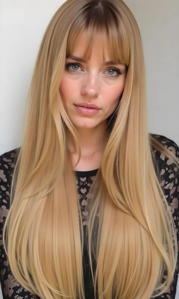A Caucasian Woman 23 Years Old Blonde Long Hair With Bangs Wearing A Black Lace Shirt In A White Background 41 7cbb