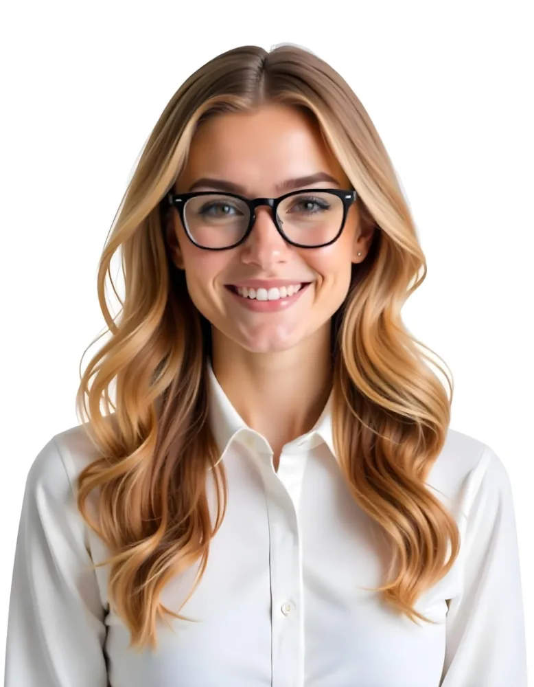 A Caucasian Woman 23 Years Old Blonde Wavy Hair Wearing Black Glasses And A Black Shirt Isolated On Black Background 10 Bba5