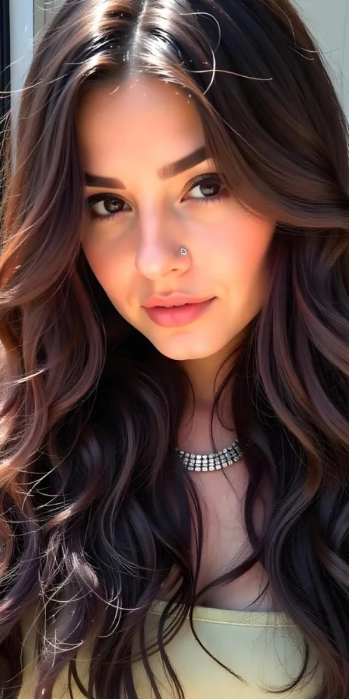 A Caucasian Woman 23 Years Old Light Skin Brown Wavy Hair Light Pink Lips Wearing A Silver Necklace In A Dark Background 11 36a6