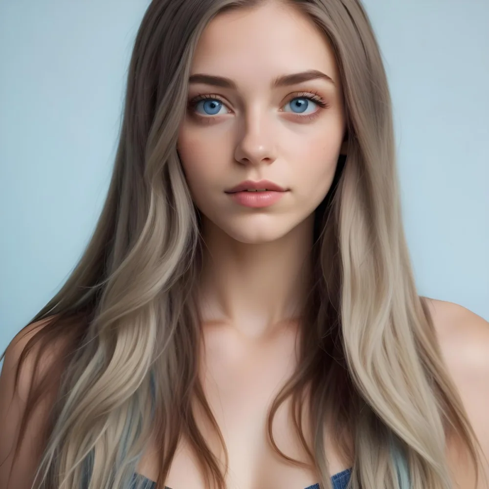 A Caucasian Woman 23 Years Old With Long Blue Hair Blue Eyes Light Skin Light Lips Posing In A Studio With A Plain Background 16 C477