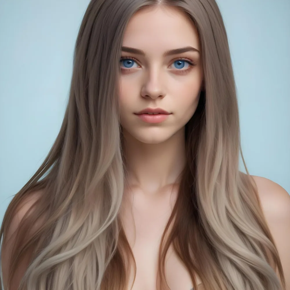 A Caucasian Woman 23 Years Old With Long Blue Hair Blue Eyes Light Skin Light Lips Posing In A Studio With A Plain Background 4 D590