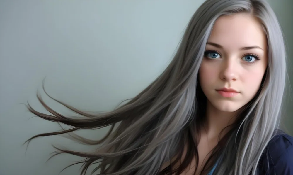 A Caucasian Woman 23 Years Old With Long Blue Hair Light Skin And Gray Eyes In A Gray Background 3 B5a3