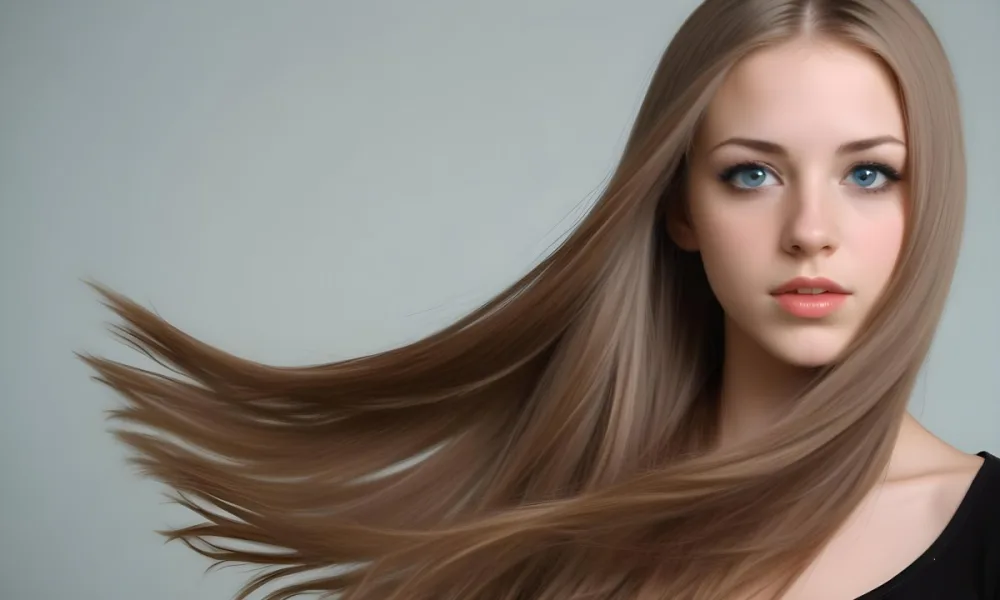 A Caucasian Woman 23 Years Old With Long Blue Hair Light Skin And Gray Eyes In A Gray Background 6