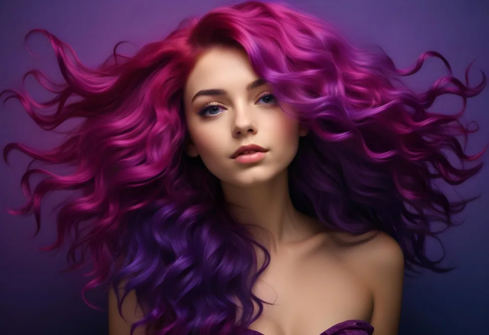 A Caucasian Woman 23 Years Old With Purple And Magenta Wavy Hair Studio Background 16 E78f
