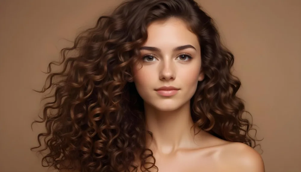A Caucasian Woman 25 Years Old Brown Curly Hair Brown Background 12 2b74