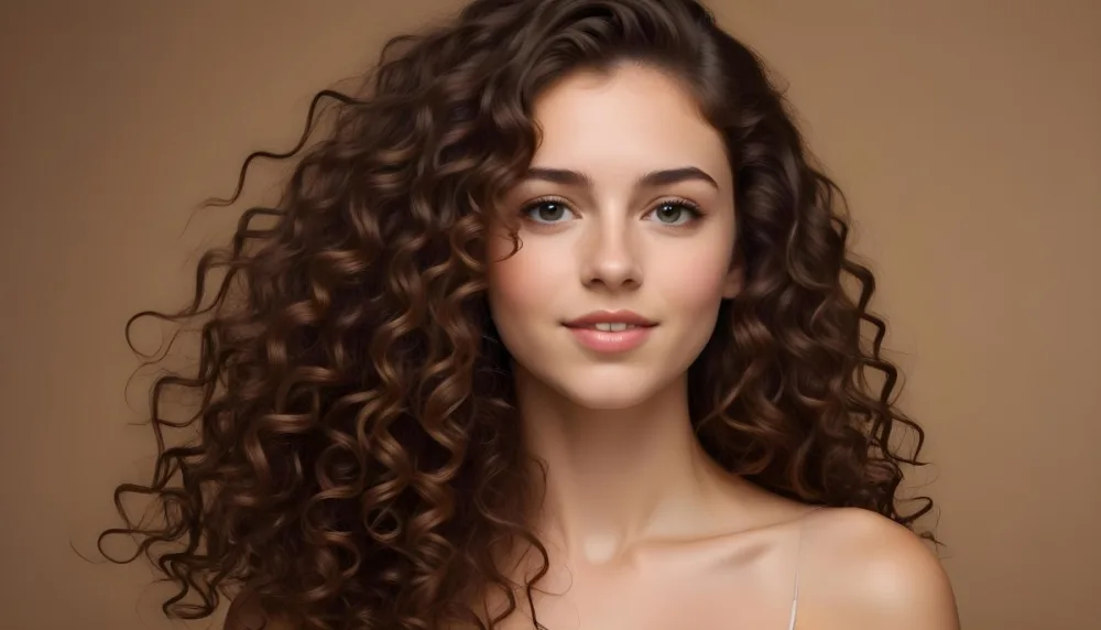 A Caucasian Woman 25 Years Old Brown Curly Hair Brown Background 2 9b93