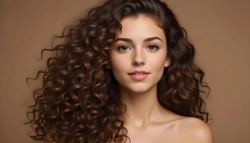 A Caucasian Woman 25 Years Old Brown Curly Hair Brown Background 22 Fccc