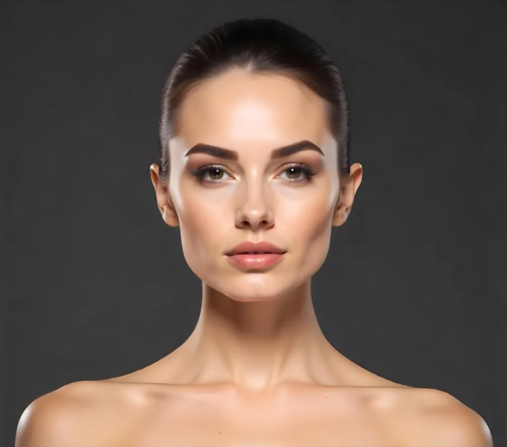 A Caucasian Woman 25 Years Old Dark Hair Nude Shoulders Wearing Makeup In A Grey Background 15 2d89