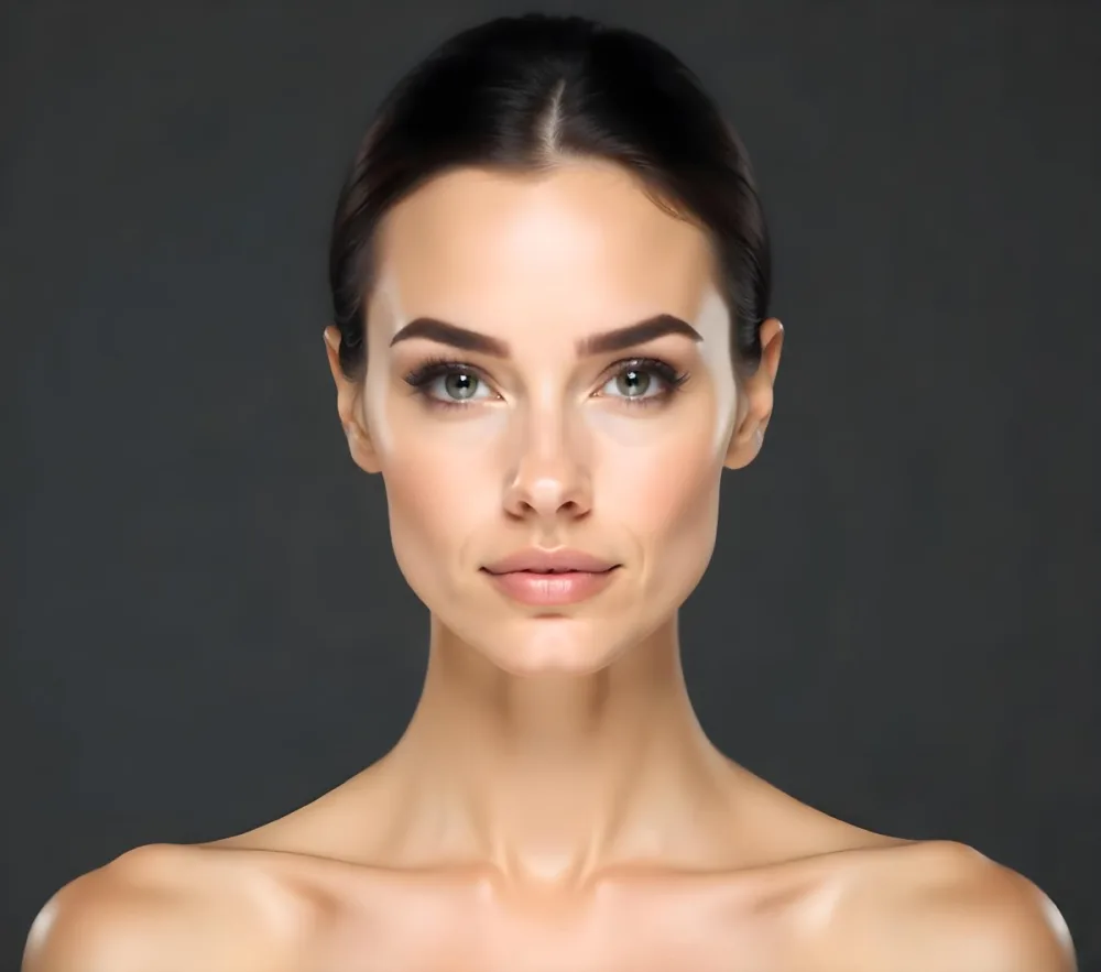 A Caucasian Woman 25 Years Old Dark Hair Nude Shoulders Wearing Makeup In A Grey Background 16 B7e9